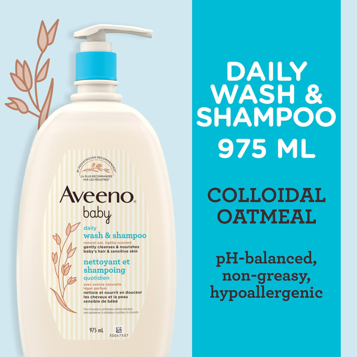 Aveeno Baby Wash & Shampoo with Oat Extract, 975 ml