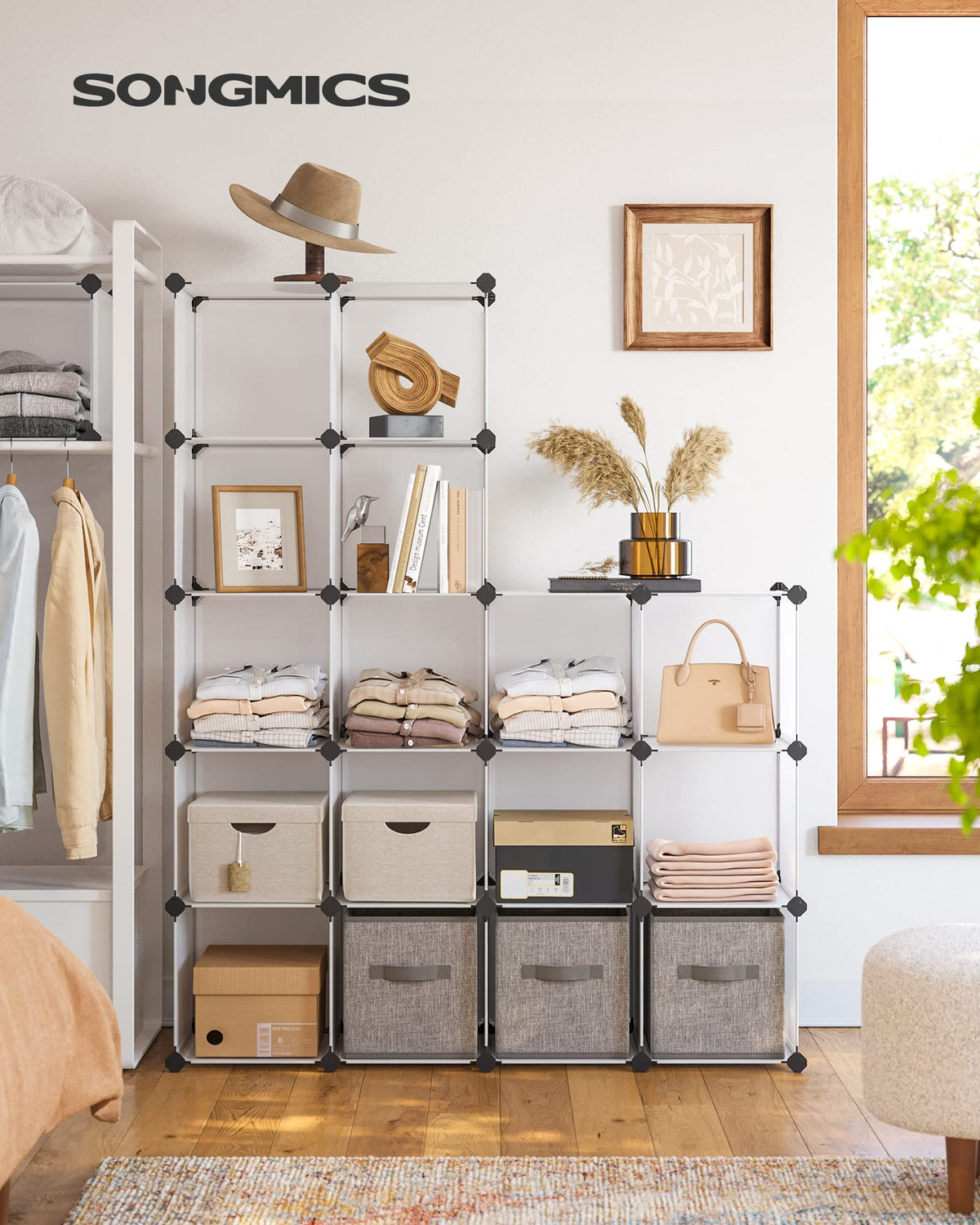 SONGMICS 16-Cube Storage Organizer, 48.4 x 12.2 x 48.4 Inches, White