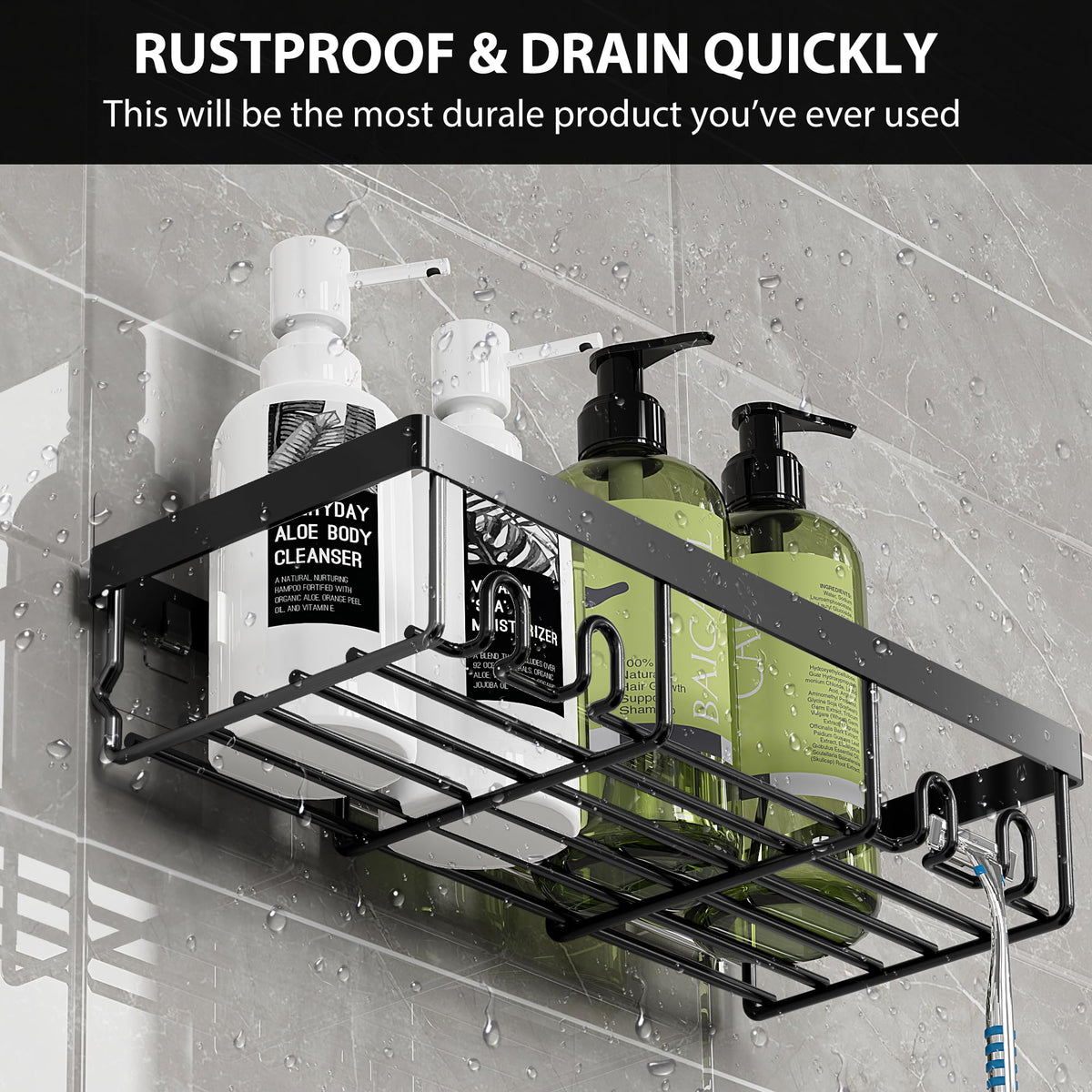 Moforoco Self-Adhesive Shower Caddy Shelf, Black