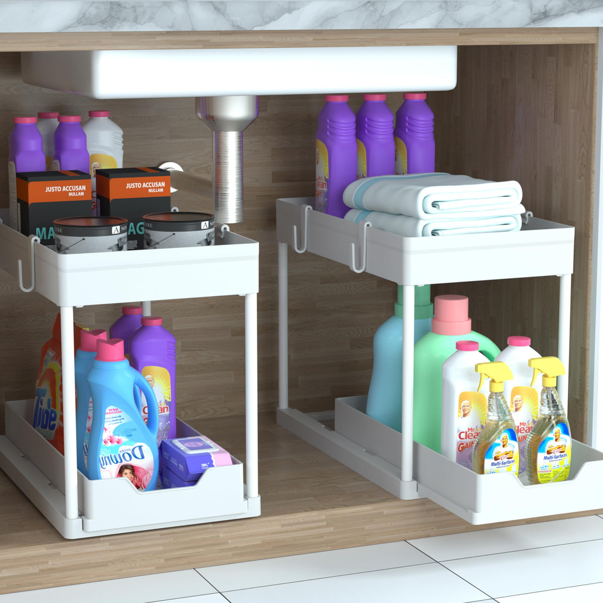 DEKAVA 2-Tier Sliding Under Sink Organizer, 2-Pack, White