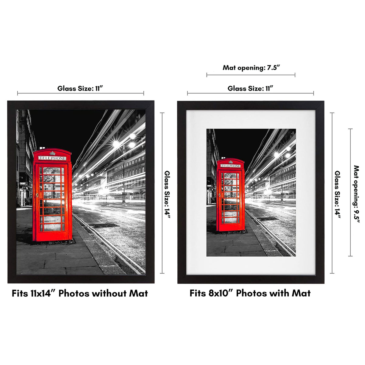 Americanflat 11x14 Picture Frame, Shatter-Resistant Glass, Black