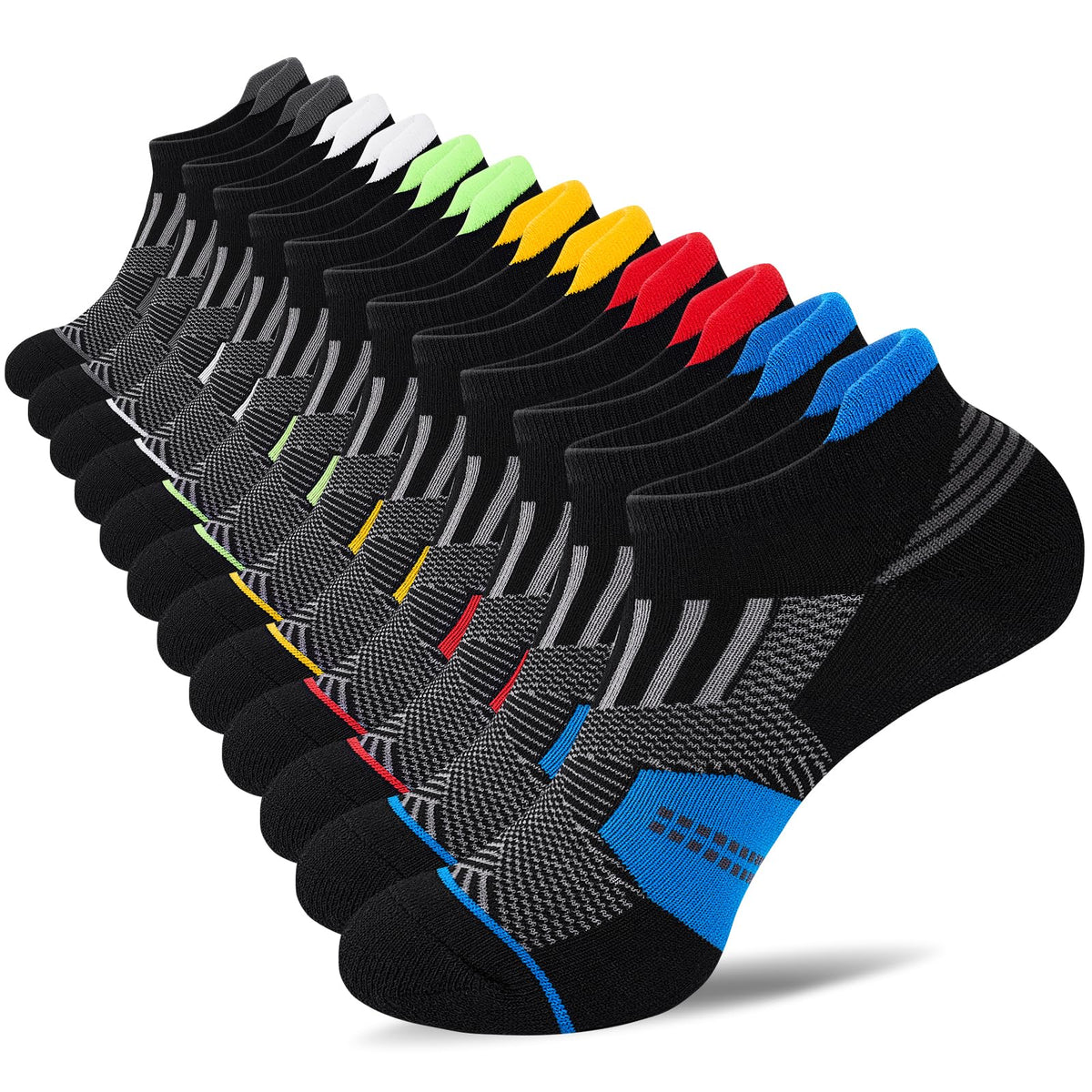 Niorasen Men's Low Cut Ankle Socks, 6 Pairs, Multicolor, 9-12