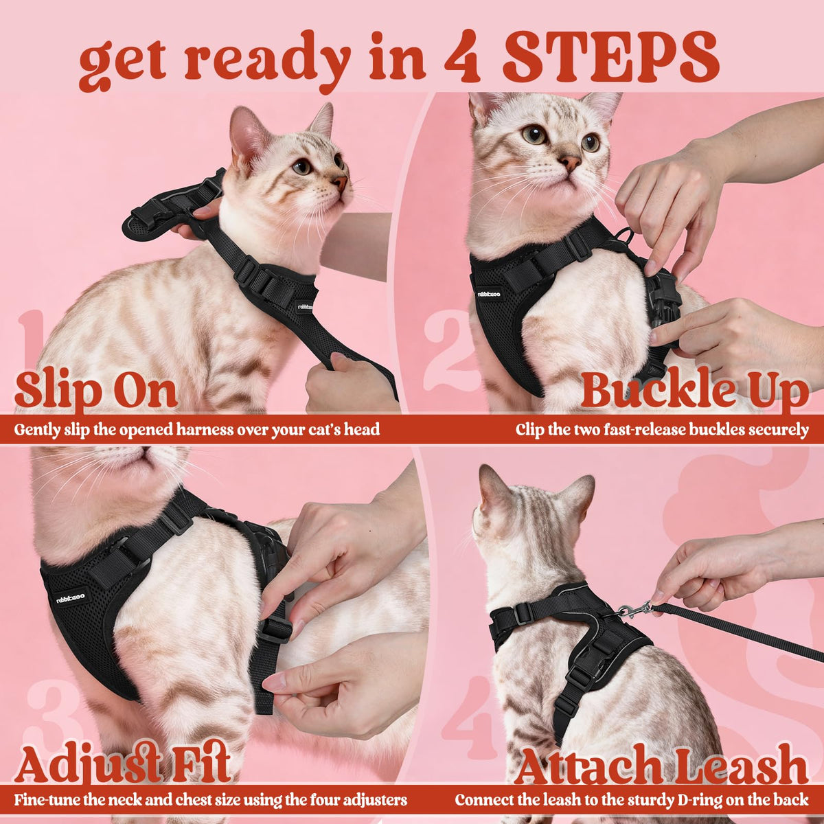 rabbitgoo Escape-Proof Cat Harness and Leash Set, Black, XS