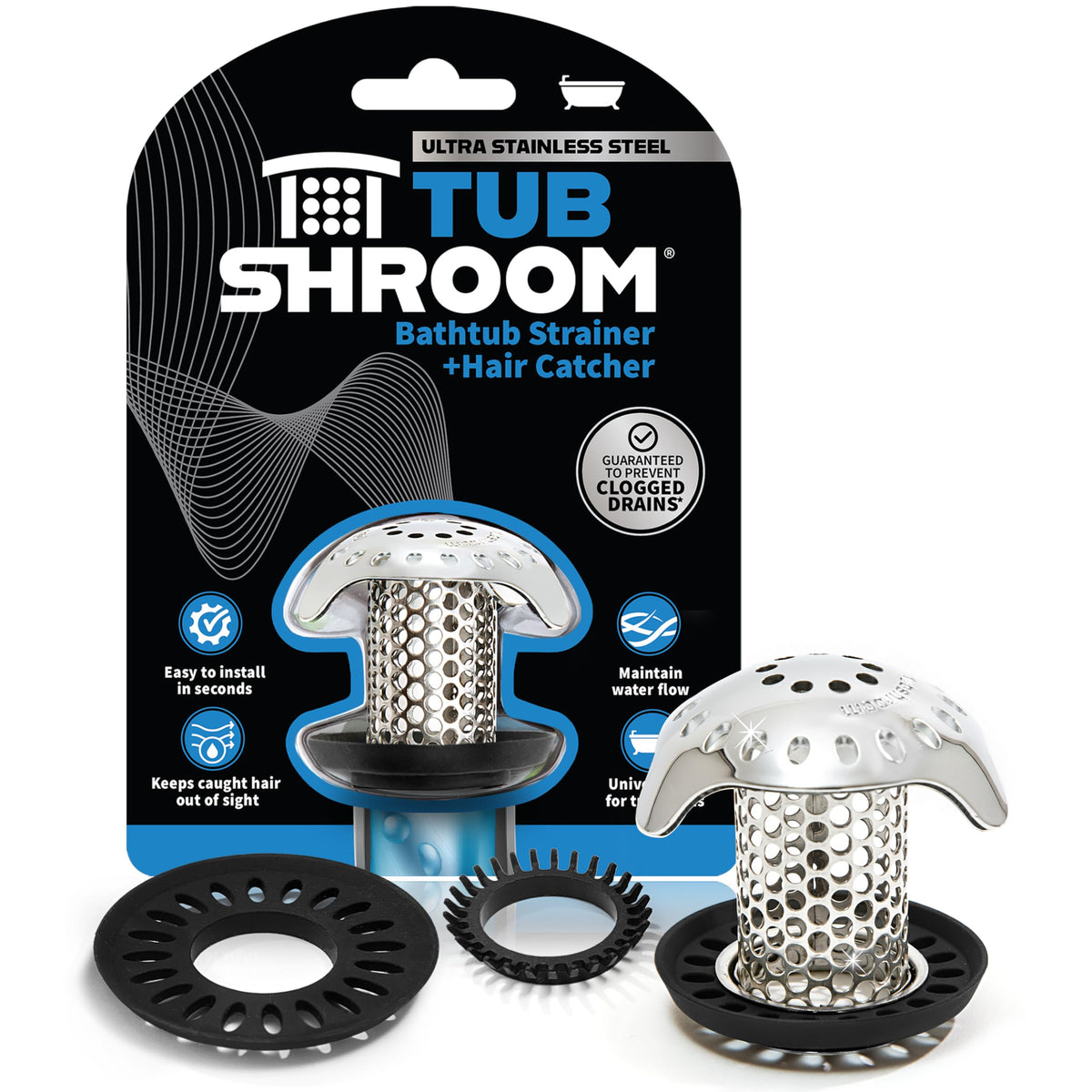 TubShroom Ultra Bath Tub Drain Protector, Stainless Steel, 1-Pack
