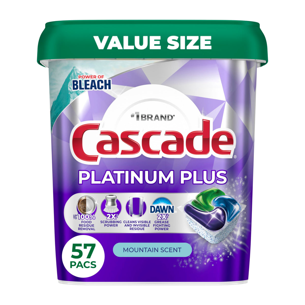 Cascade Platinum Plus Dishwasher Detergent Pods, Mountain, 57 Count