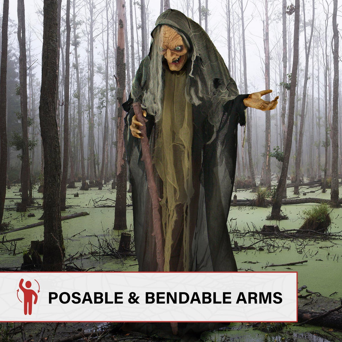 Haunted Hill Farm Life-Size Poseable Talking Witch, Animatronic