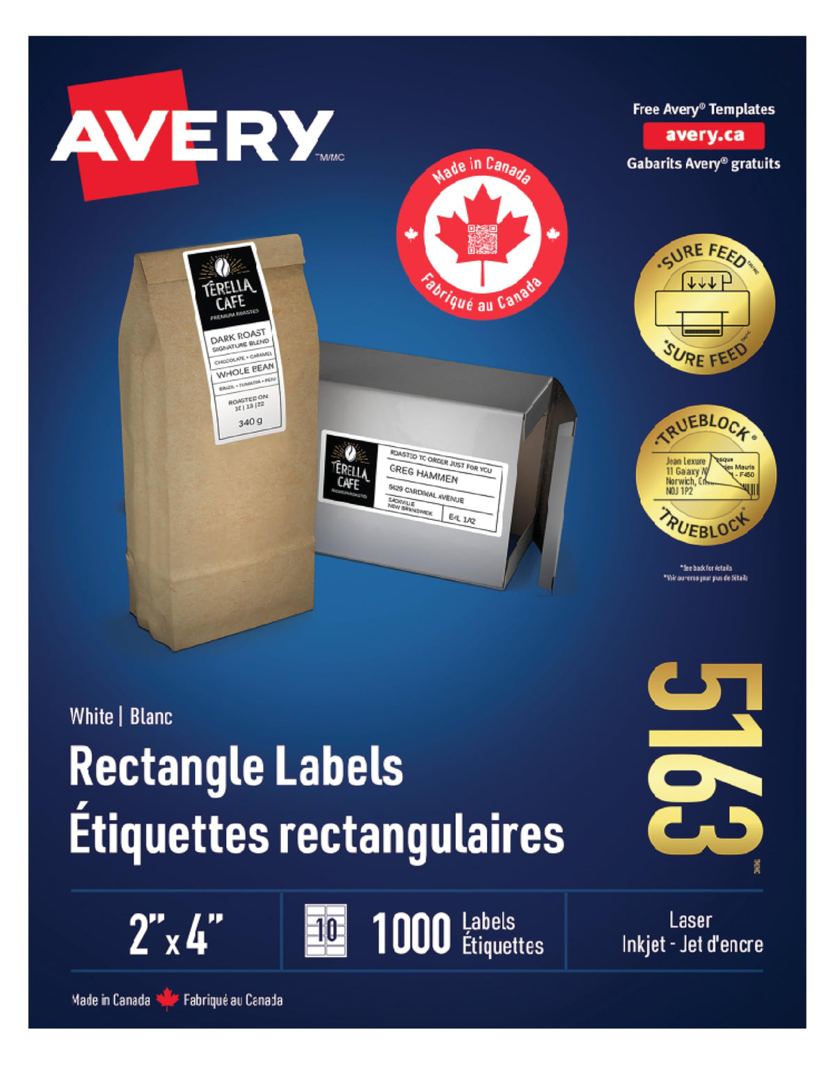 Avery TrueBlock Shipping Labels, 2" x 4", White, 1000 Count, 5163