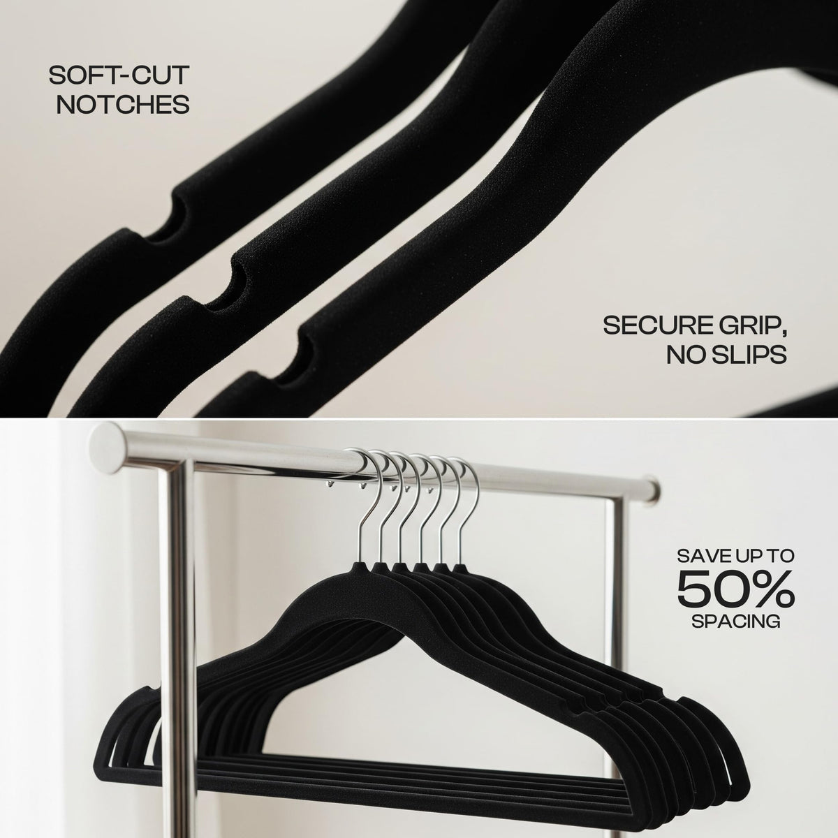 Utopia Home Non-Slip Velvet Hangers with 360° Hook, 50-Pack, Black