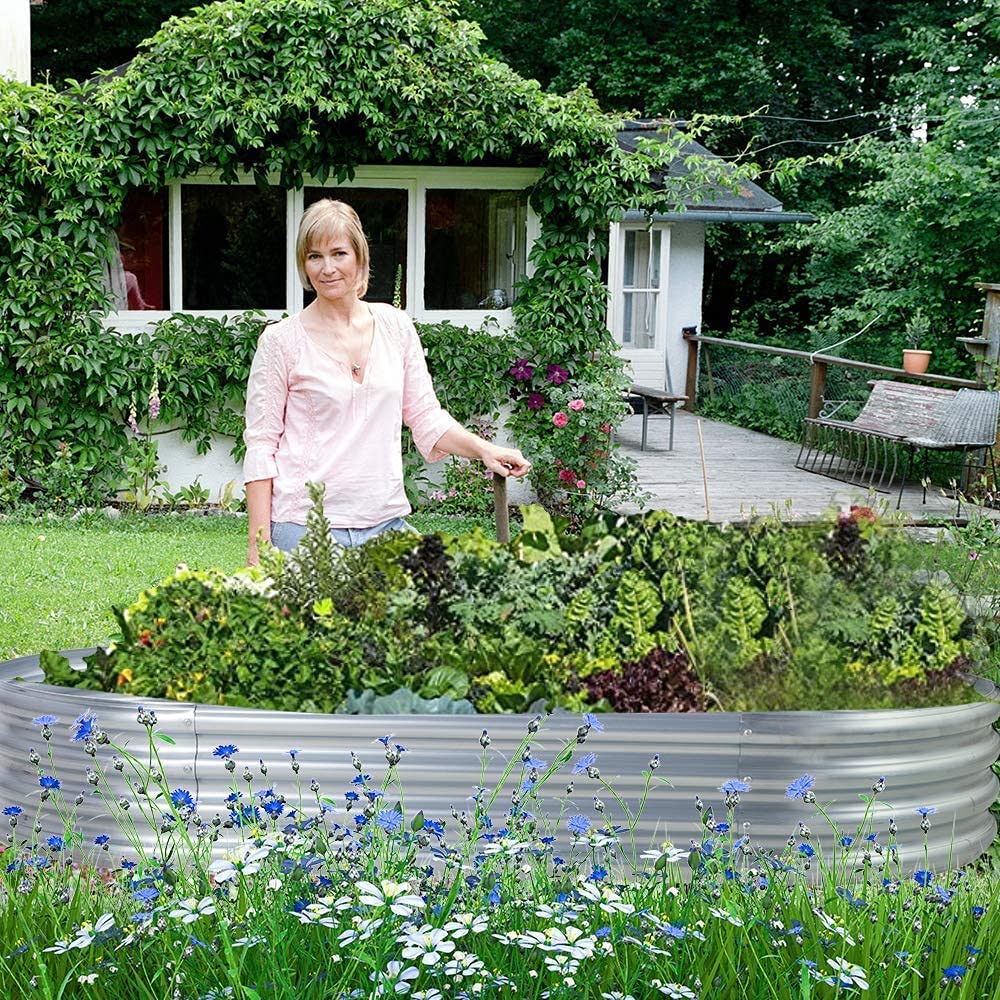 Land Guard Galvanized Oval Raised Garden Bed Kit, Large