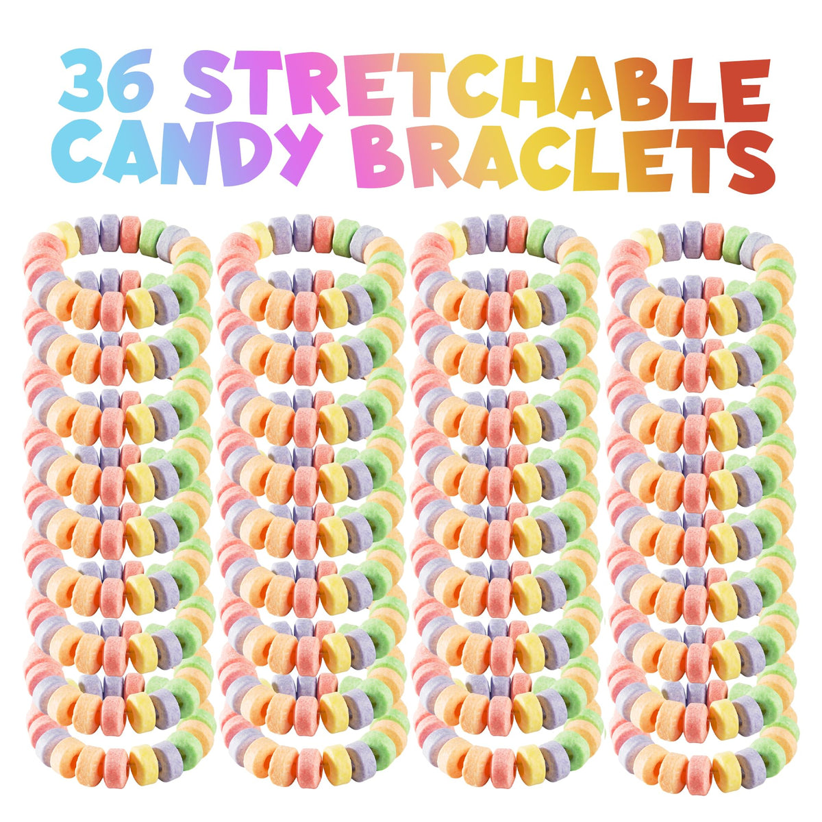 Bulk Candy Bracelets, 2.5 Inch, 36-Pack