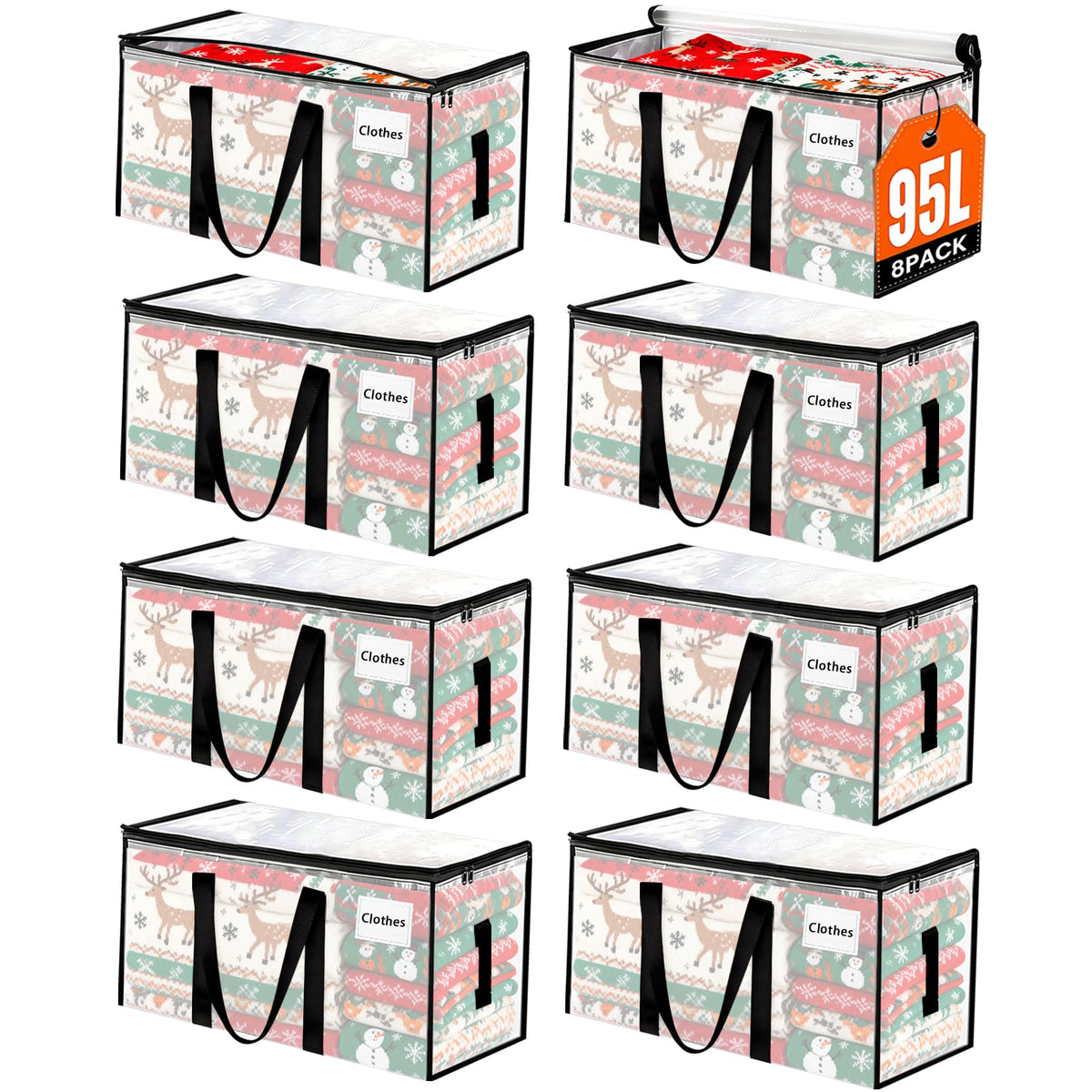 Extra Large Heavy Duty Moving Bags with Zippers, Clear, 8 Pack