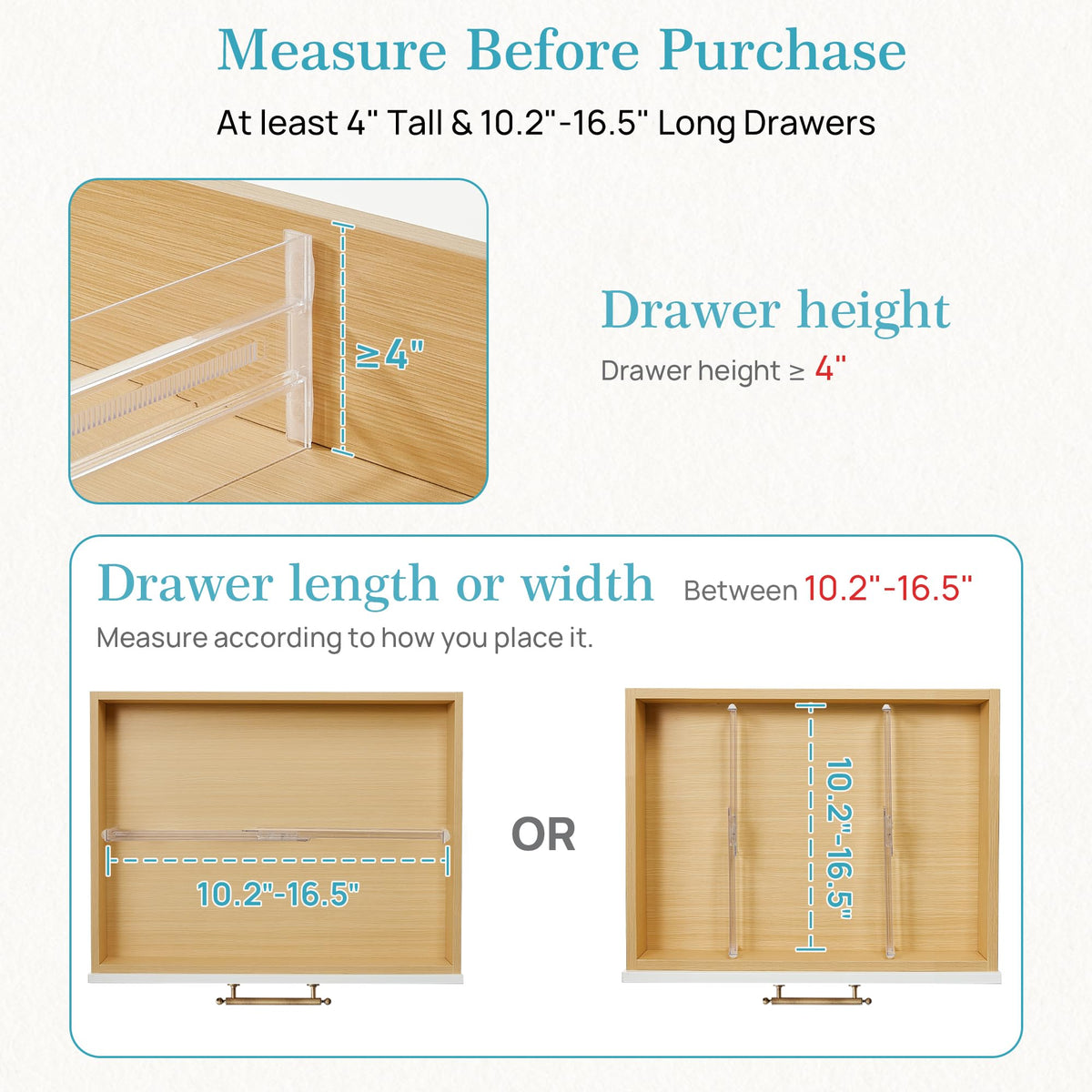 Vtopmart Adjustable Drawer Dividers, 4 Inch High, 8 Pack