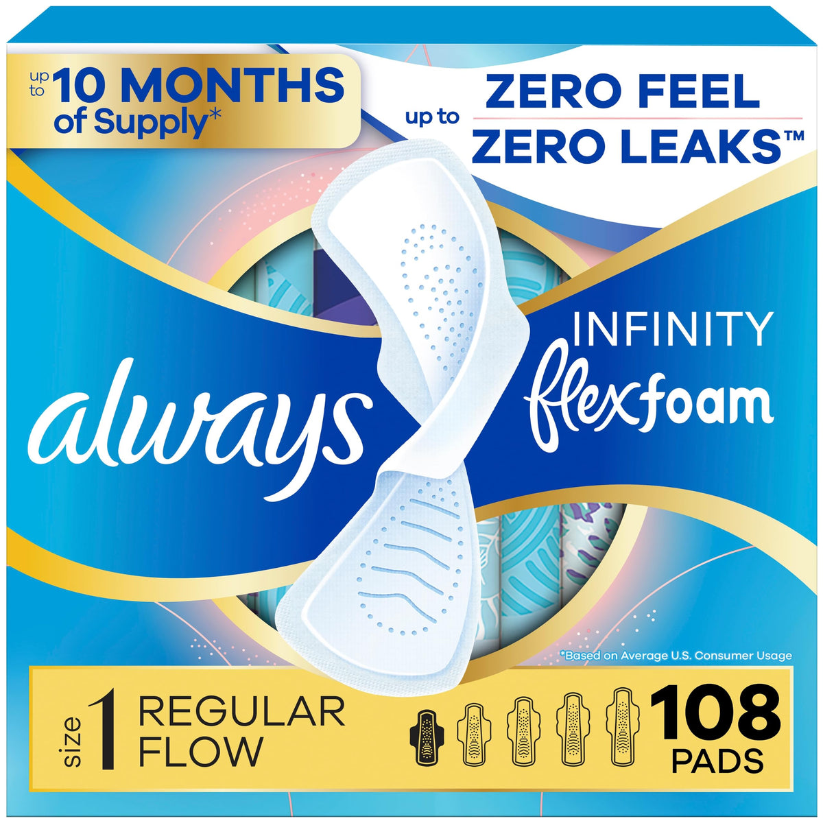 Always Infinity FlexFoam Pads for Women, Size 1, 108 Count