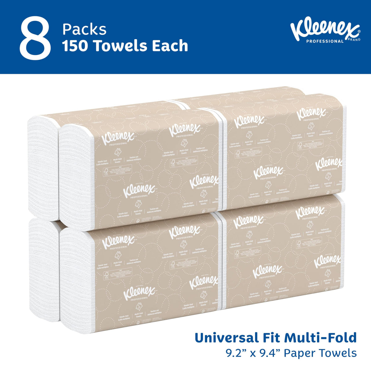 Kleenex Professional Multifold Paper Towels, 8 x 150 Sheets, 02046