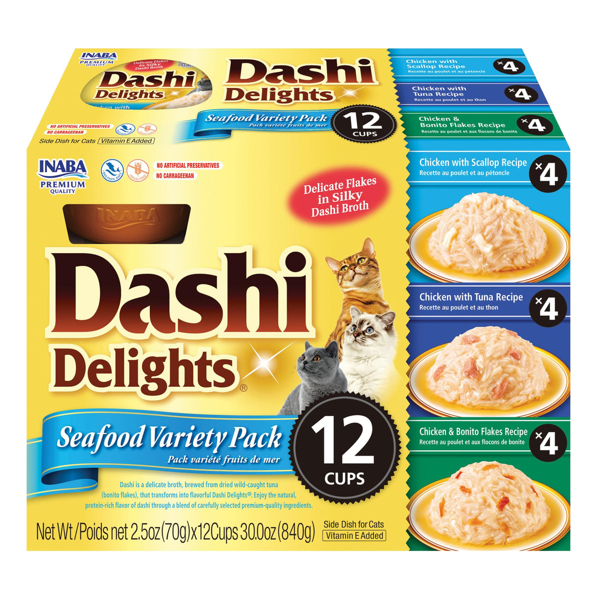 INABA Dashi Delights Cat Food Topper, Seafood Variety, 12 x 70 g