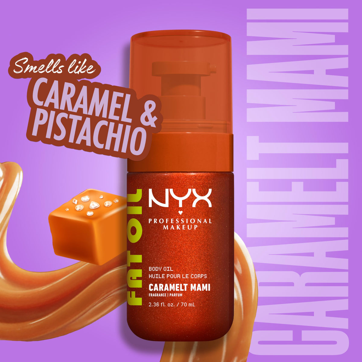 NYX Fat Oil Body Oil, Caramelt Mami Caramel & Pistachio, 70 ml