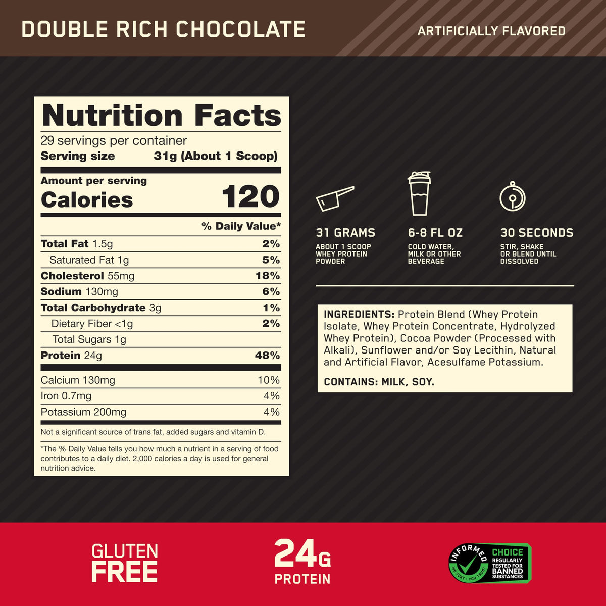 Optimum Nutrition Gold Standard Whey, Double Rich Chocolate, 899 g