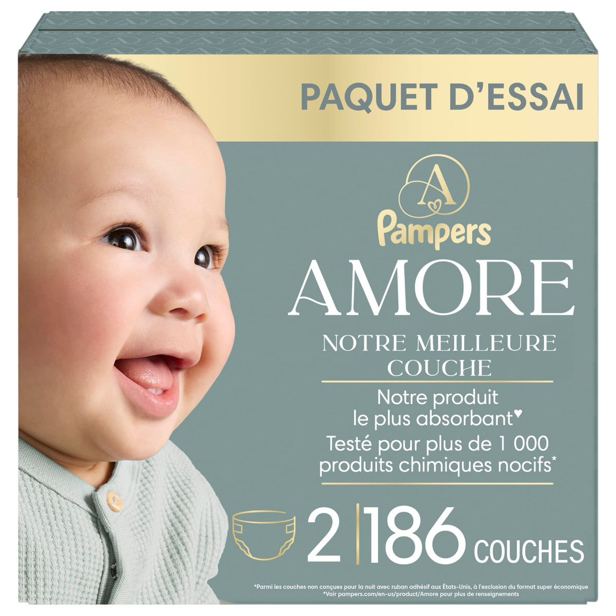 Pampers AMORE Diapers, Size 2, 186 Count
