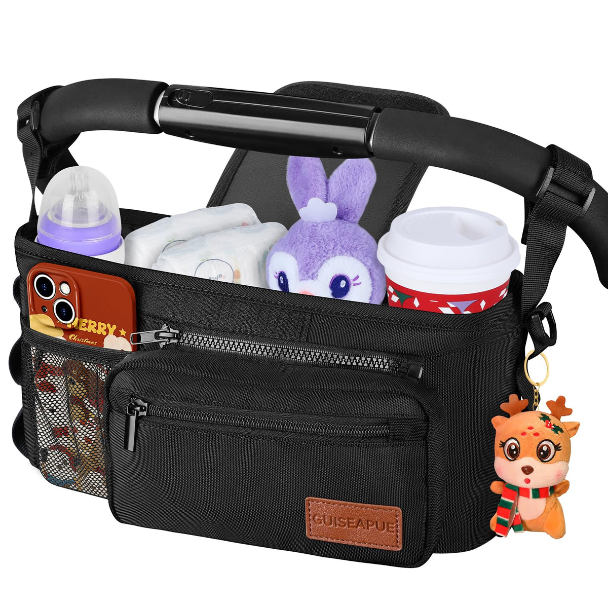 Universal Stroller Caddy Organizer with Cup Holder & Phone Bag