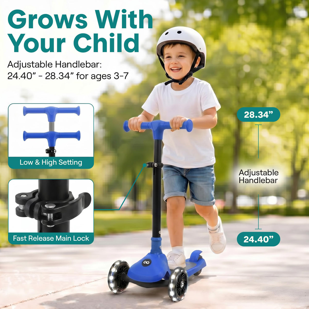 SereneLife 3 Wheel Scooter for Kids, Ages 2+, Blue