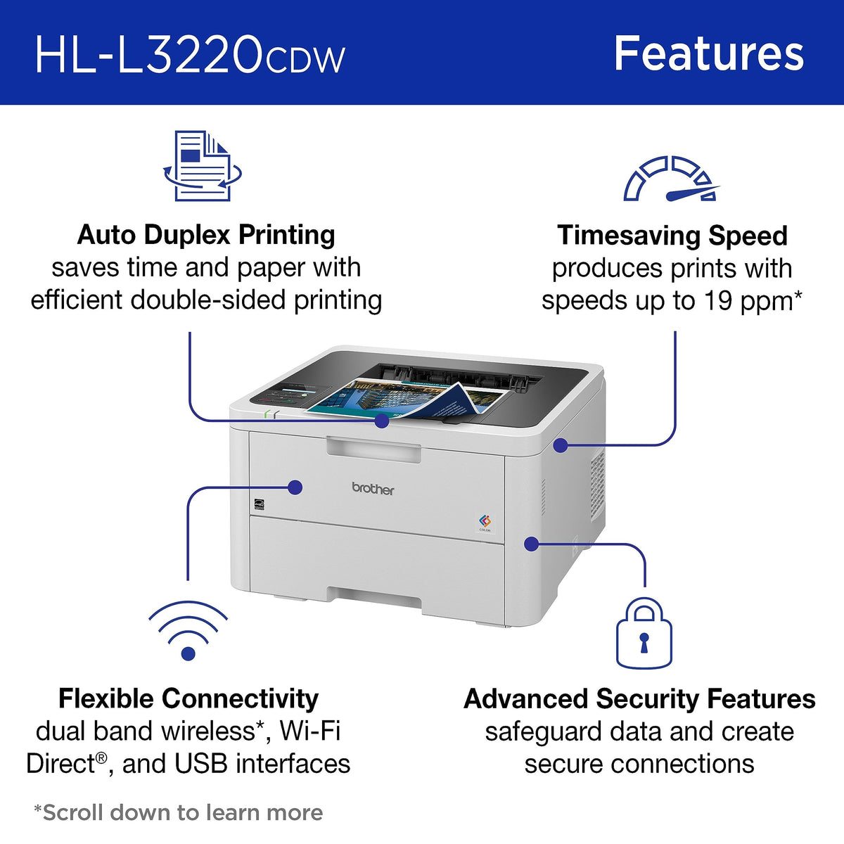 Brother HL-L3220CDW Wireless Color Laser Printer with Duplex