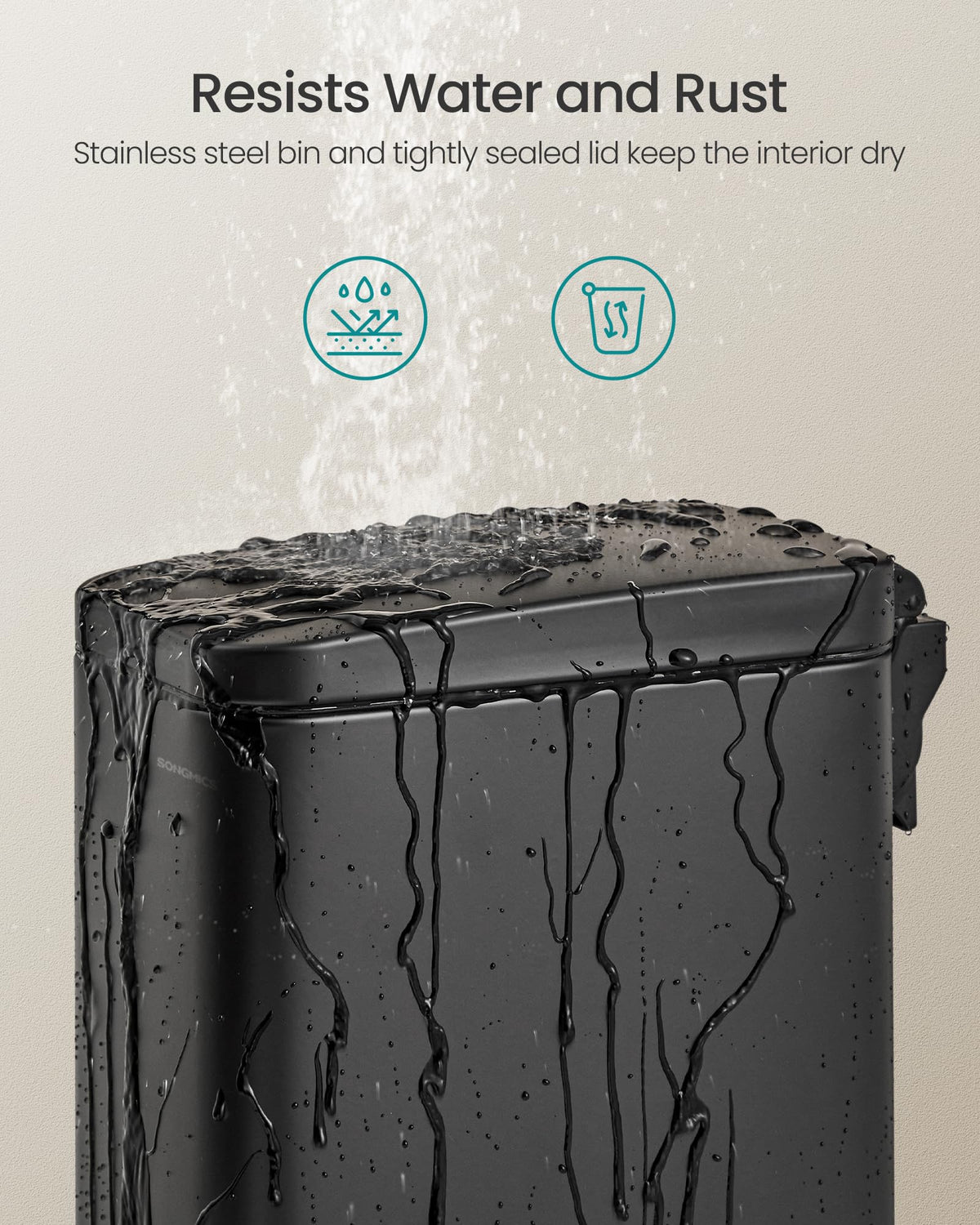 Songmics Bathroom Trash Can with Lid, 1.3 Gallon (5 L), ULTB560B05