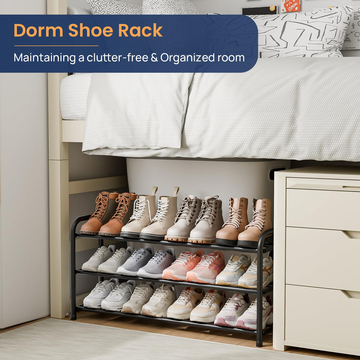 ENJOYBASICS 3-Tier Expandable Metal Shoe Rack, Black