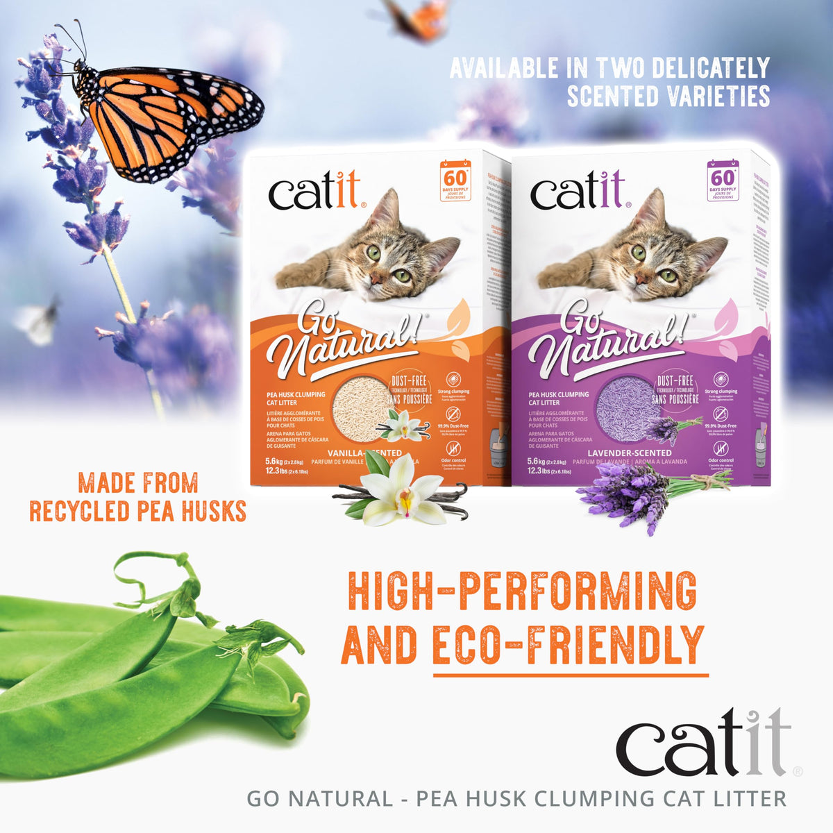 Catit Go Natural Pea Husk Clumping Cat Litter, Lavender, 14 L