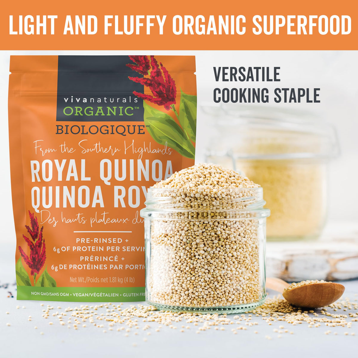 Viva Naturals Organic Quinoa, Pre-Washed, 4 lb