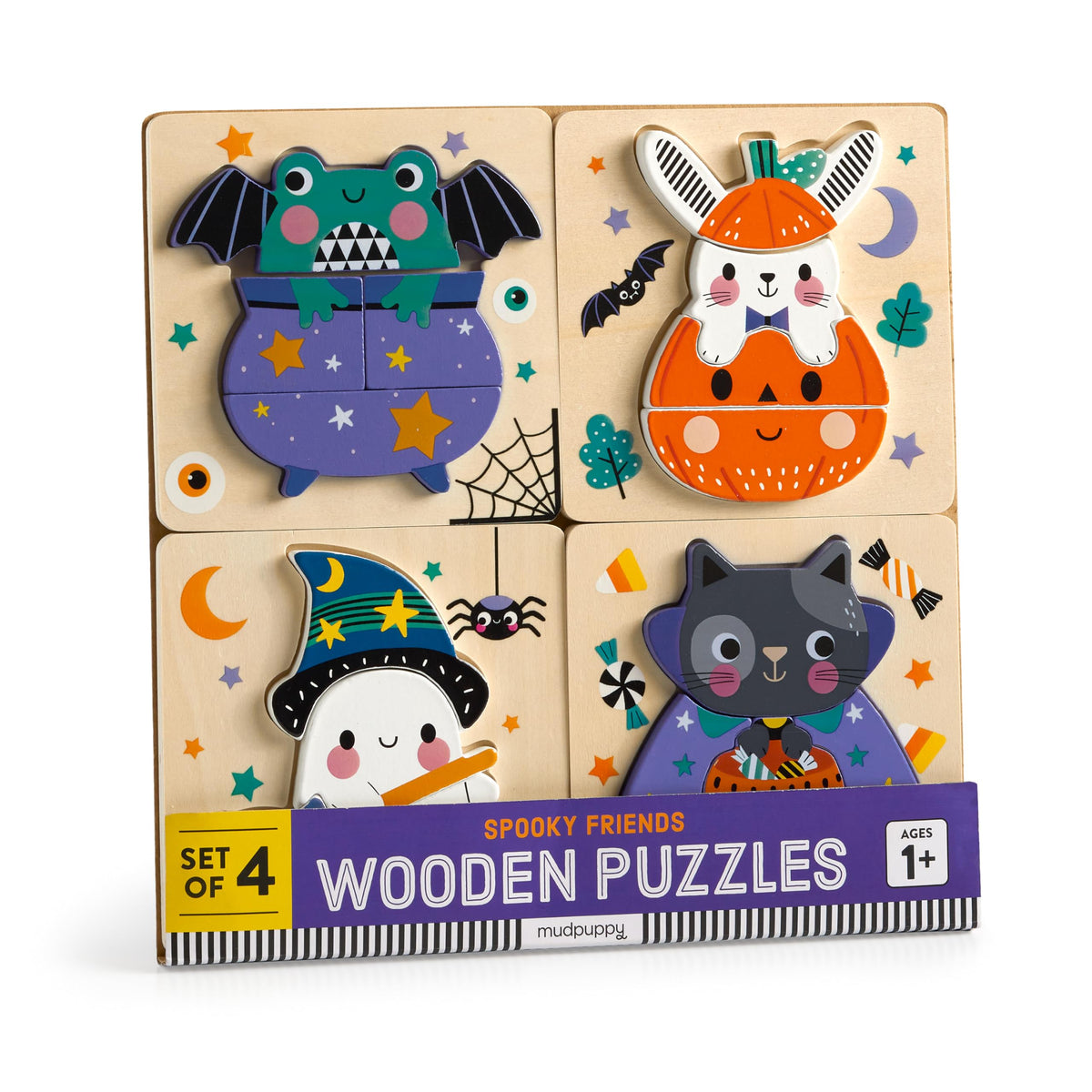 Mudpuppy Halloween Wooden Puzzles, Set of 4