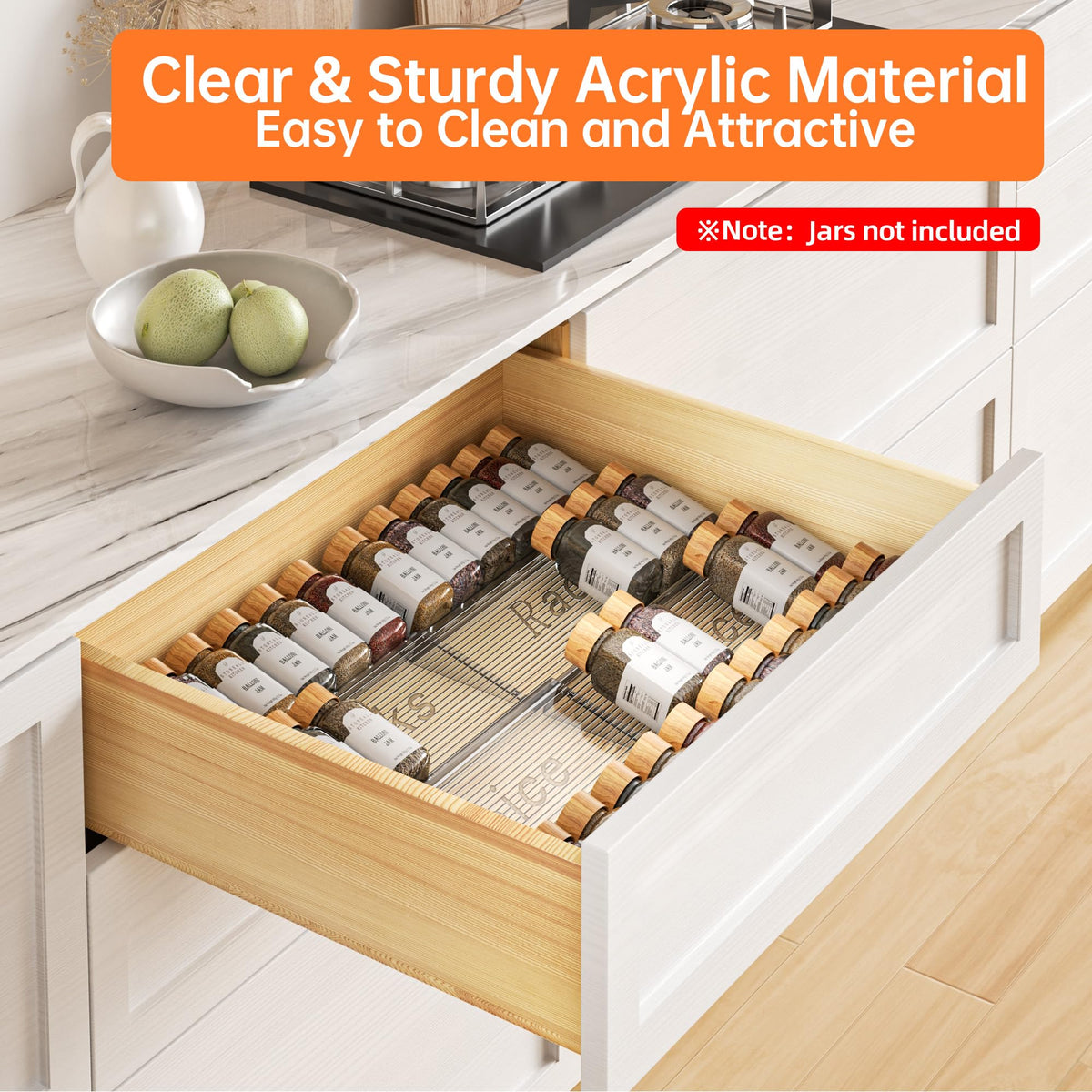 PanPanPal Clear Acrylic Spice Drawer Organizer, 4 Tier, 4 Pack