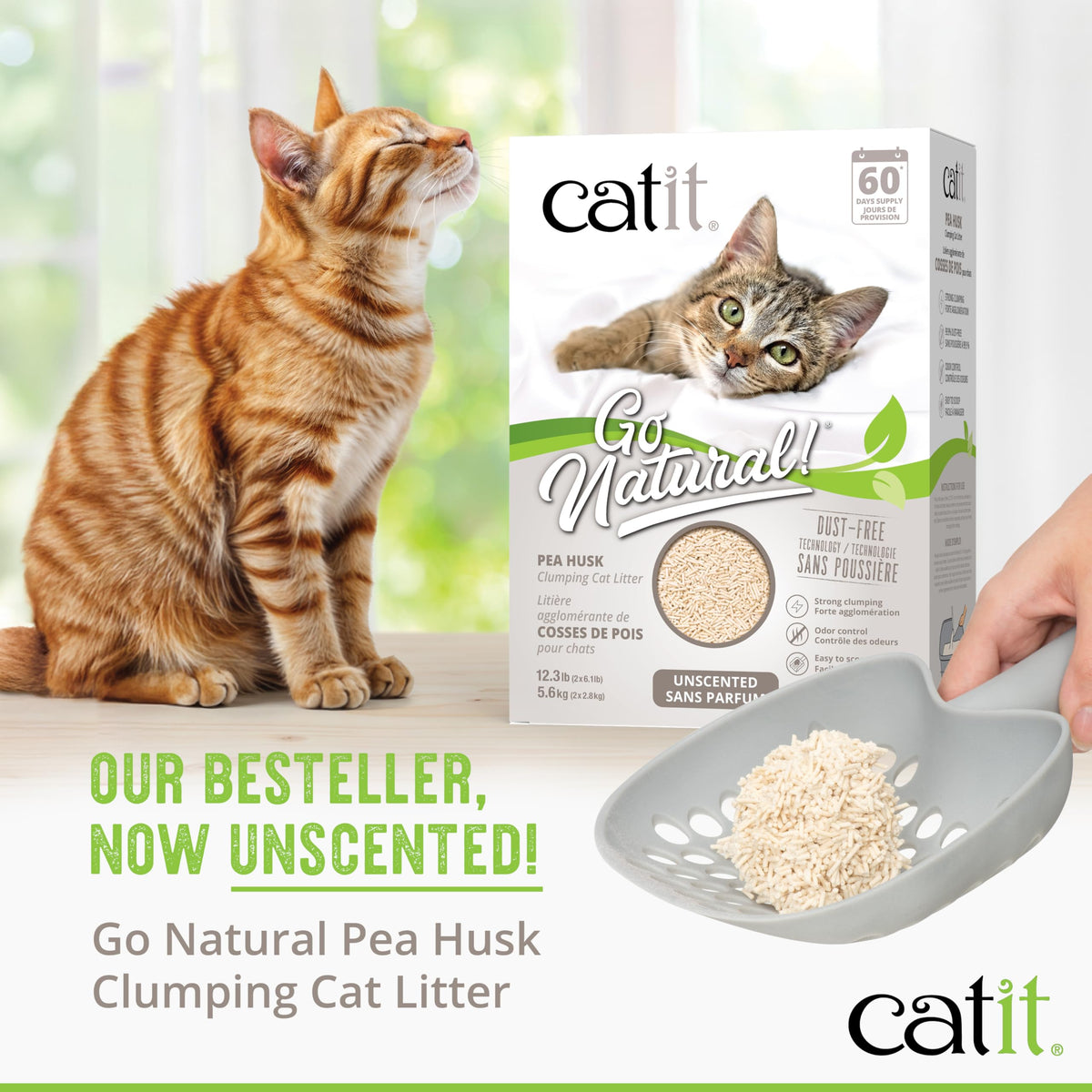 Catit Go Natural Pea Husk Clumping Cat Litter, Unscented, 5.6 kg