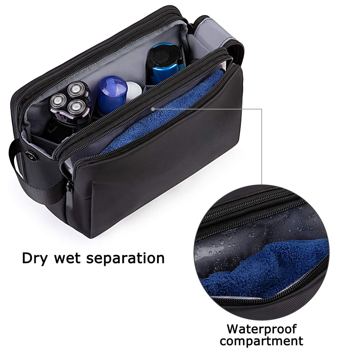 BAGSMART Toiletry Dopp Kit for Men, Water-Resistant, Black, Medium
