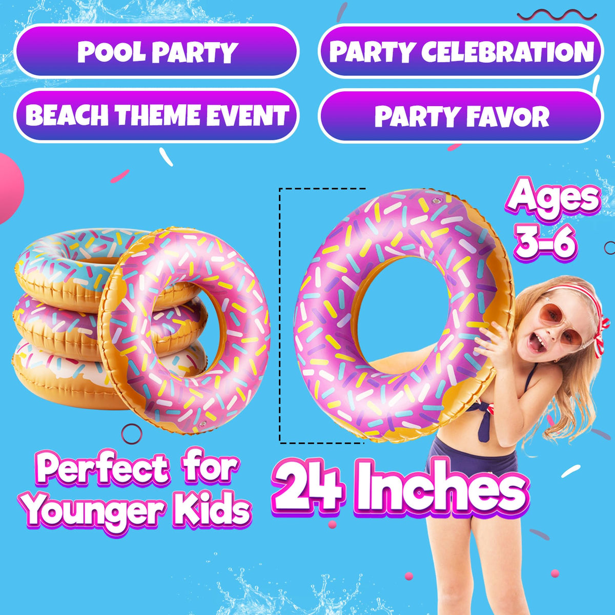 Inflatable Donut Pool Floats, 24" (4 Pack)