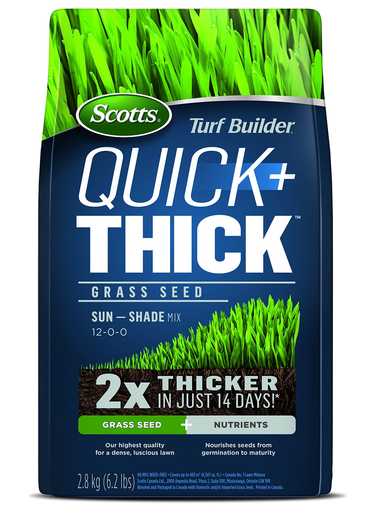 Scotts Turf Builder Quick + Thick Grass Seed, Sun and Shade Mix, 2.8kg