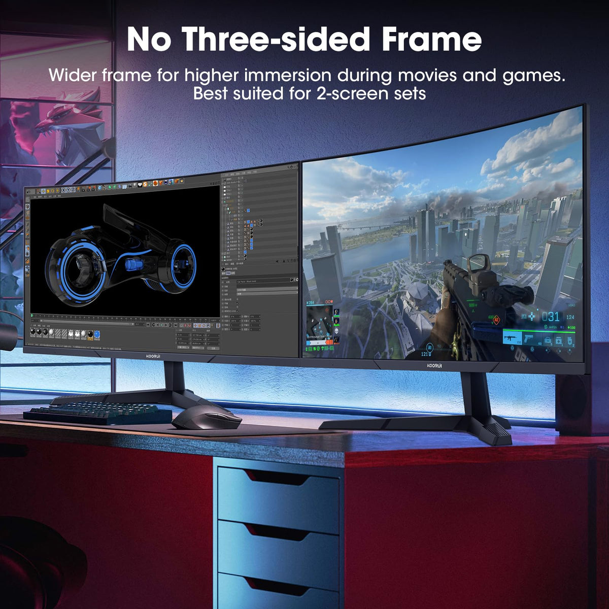 KOORUI 24 Inch Curved Gaming Monitor, 180Hz, 1080P, 1500R, HDR