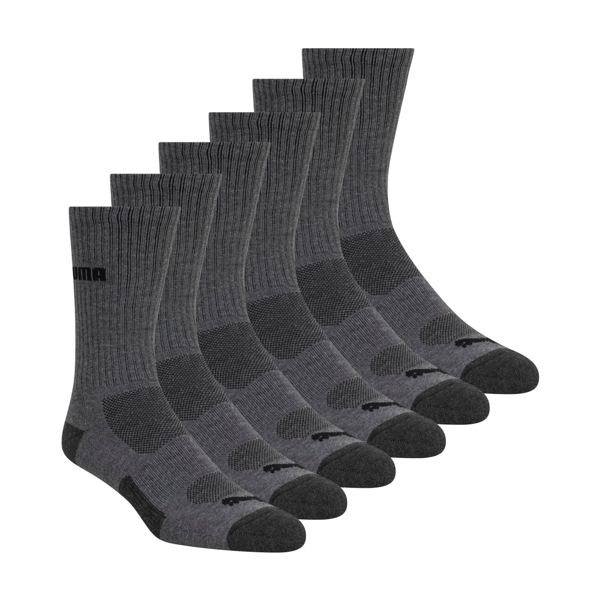 PUMA Men's Crew Socks, Dark Gray, 6 Pack