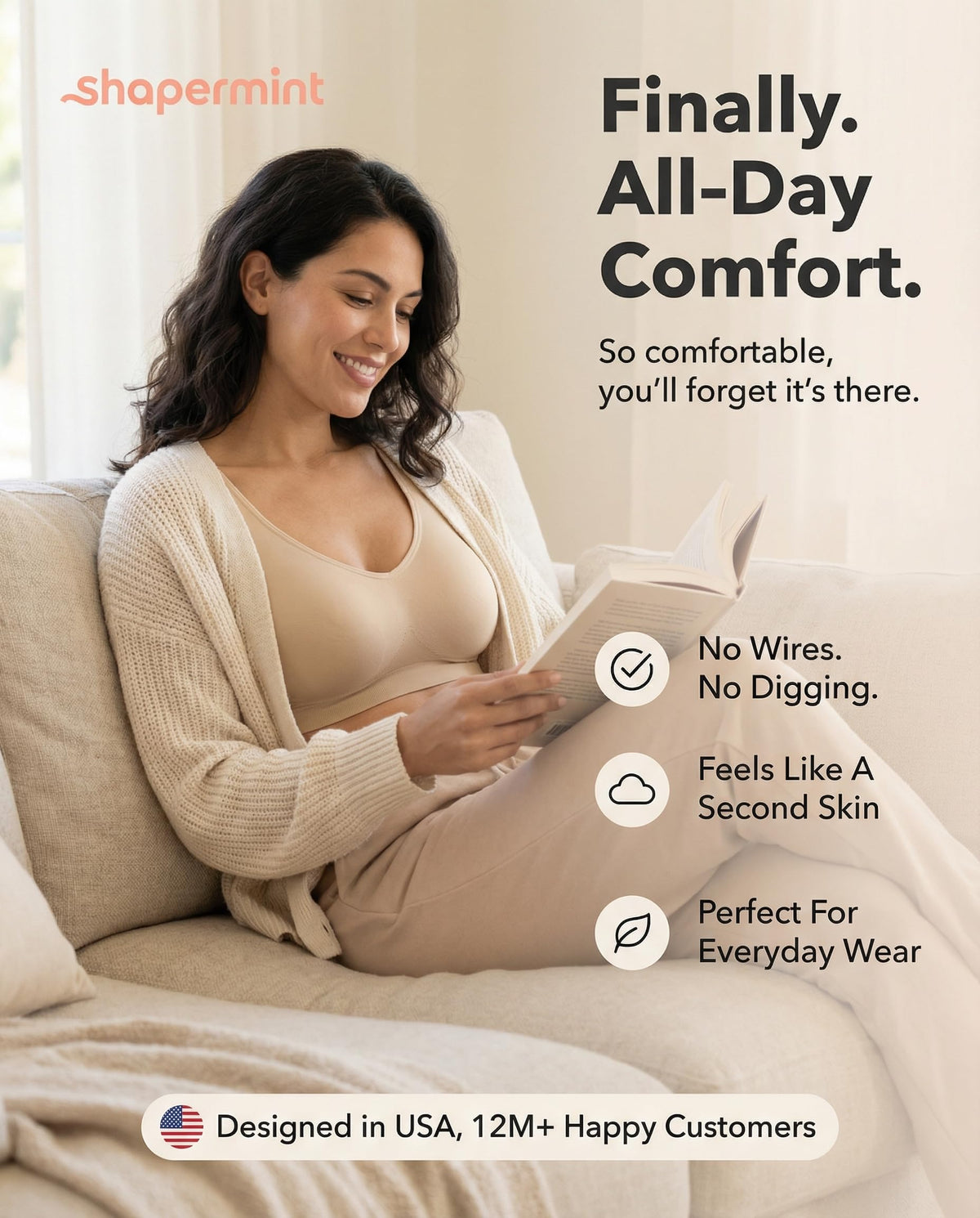Shapermint Wireless Full Support Seamless Bralette, Nude