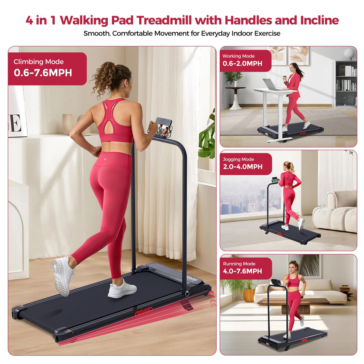Potupus Walking Pad Treadmill with Incline, 3.0HP, Model 401