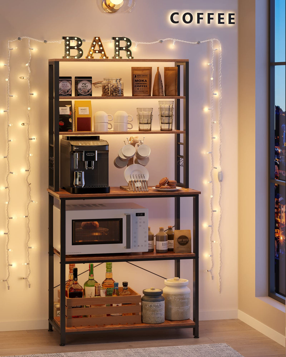 VASAGLE Coffee Bar Baker's Rack, 6-Tier, Rustic Brown, UKKS019B01