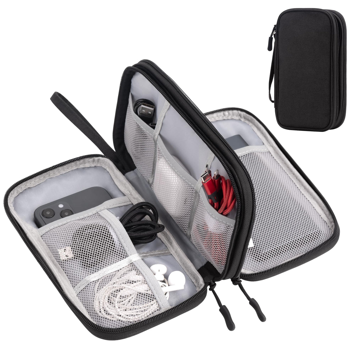 Arae Travel Cable Organizer Pouch, Black, Medium
