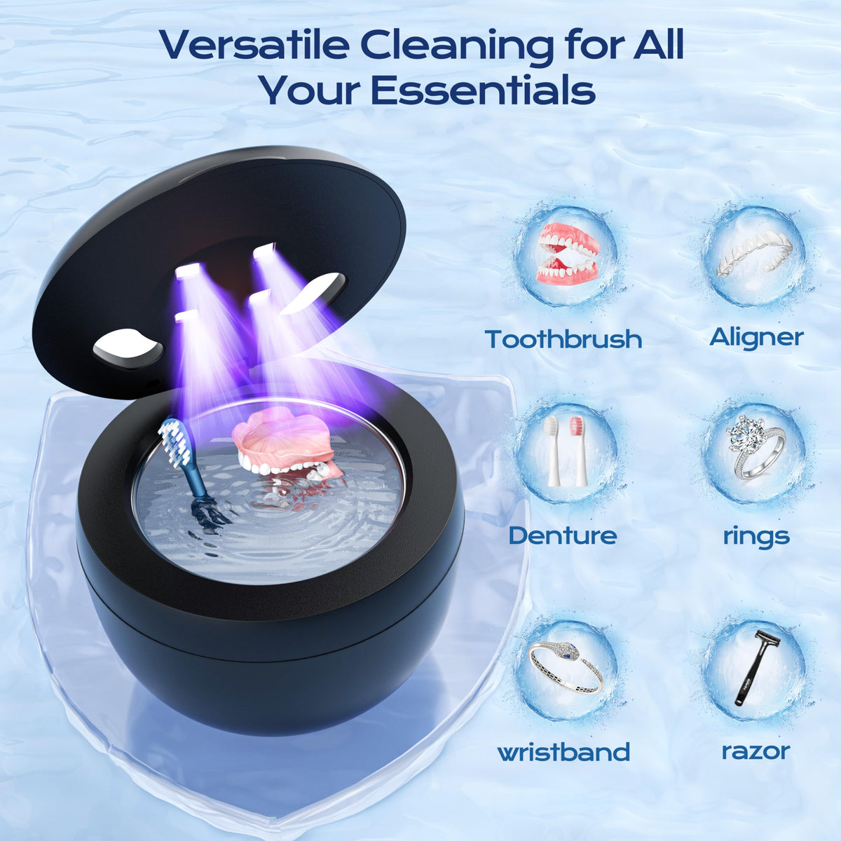 Ultrasonic Retainer Cleaner, 45kHz, 200ML, 4 Modes