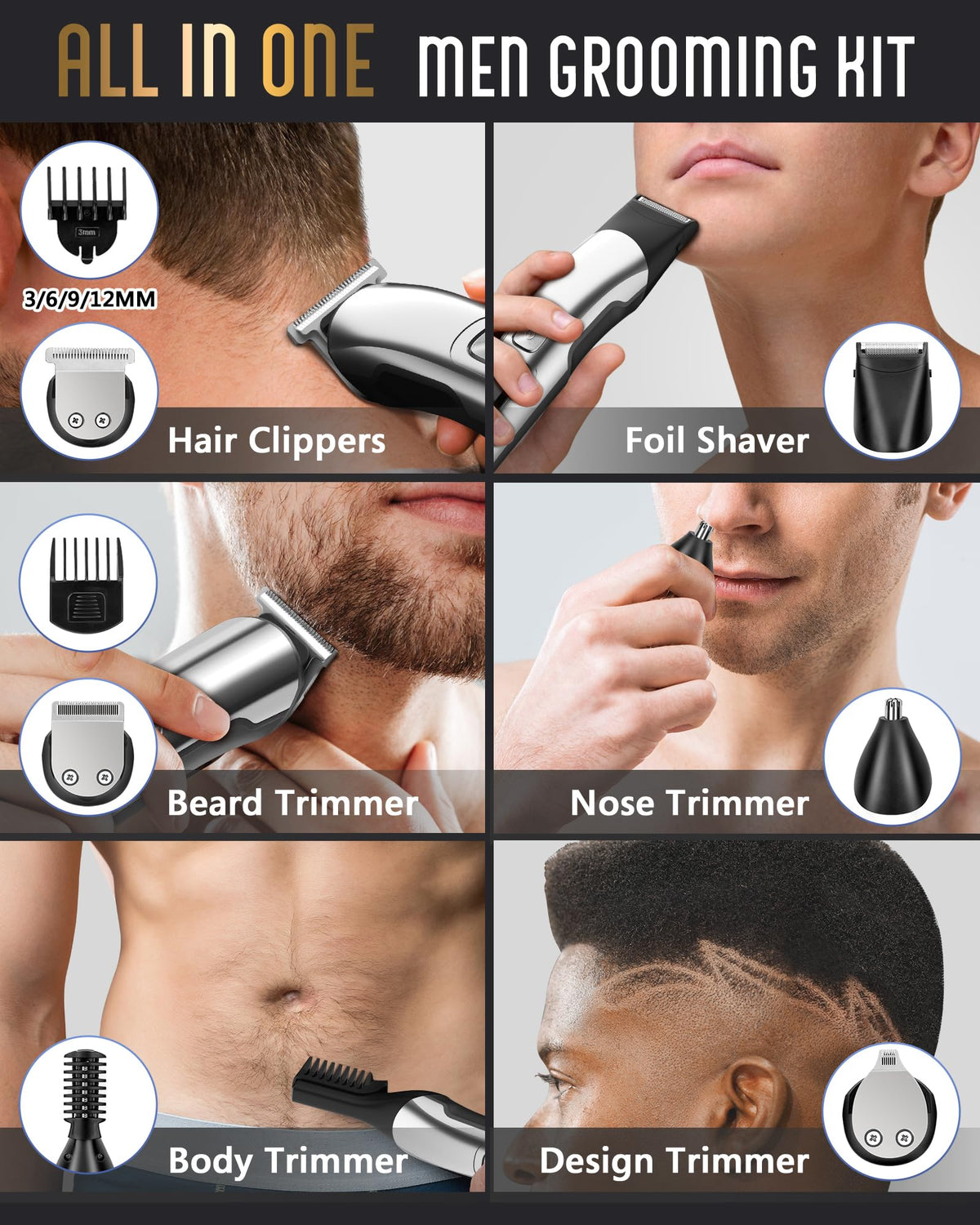 Ufree Waterproof Beard Trimmer for Men, Silver