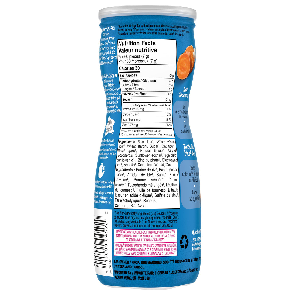 Gerber Puffs Sweet Potato Baby Snacks, 252g, 6 Tubs