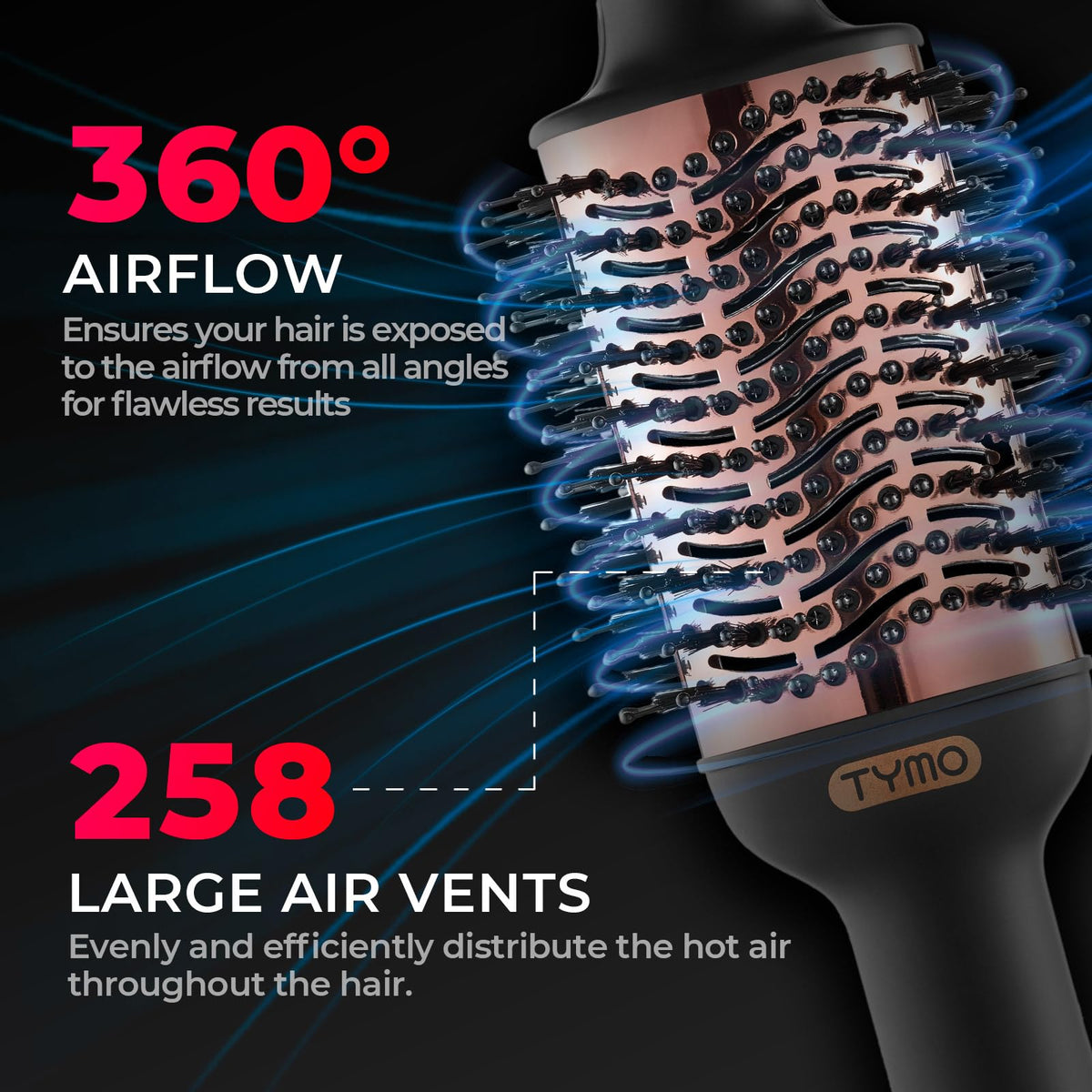 Tymo 4-in-1 Hair Dryer Brush, Oval Titanium Barrel, Gold