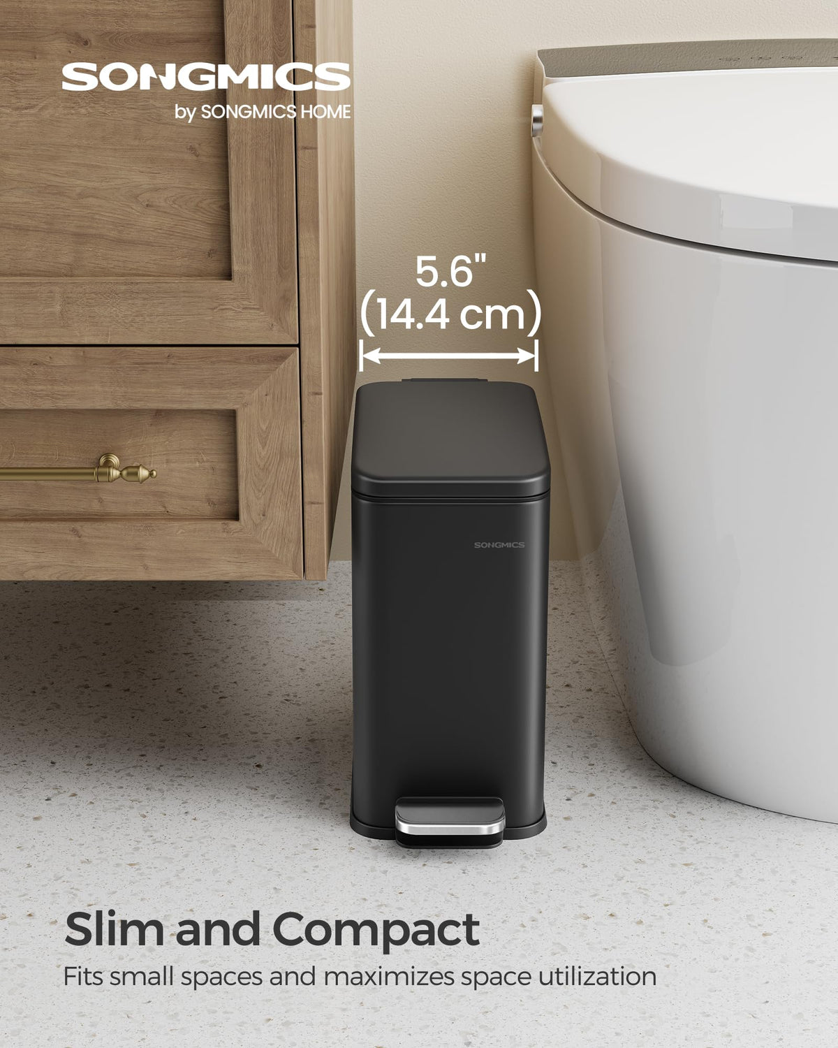 Songmics Bathroom Trash Can with Lid, 1.3 Gallon (5 L), ULTB560B05