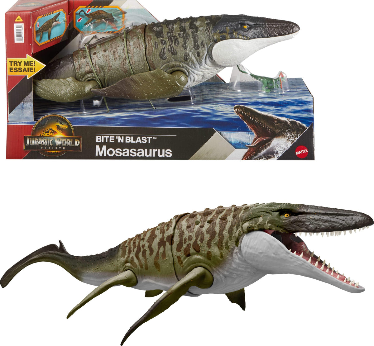 Mattel Jurassic World Rebirth Bite N Blast Mosasaurus & Mini Dino