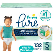 Pampers Pure Baby Diapers, Size 5 (27+ lbs), 132 Count