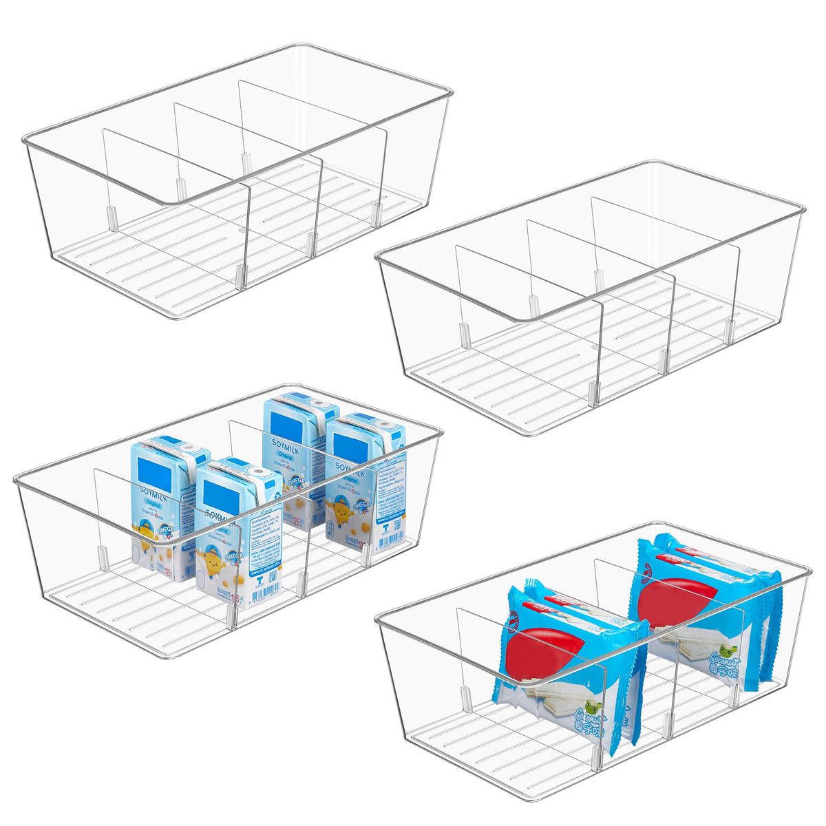 Vtopmart Food Storage Organizer Bins, 4 Compartment, 4 Pack