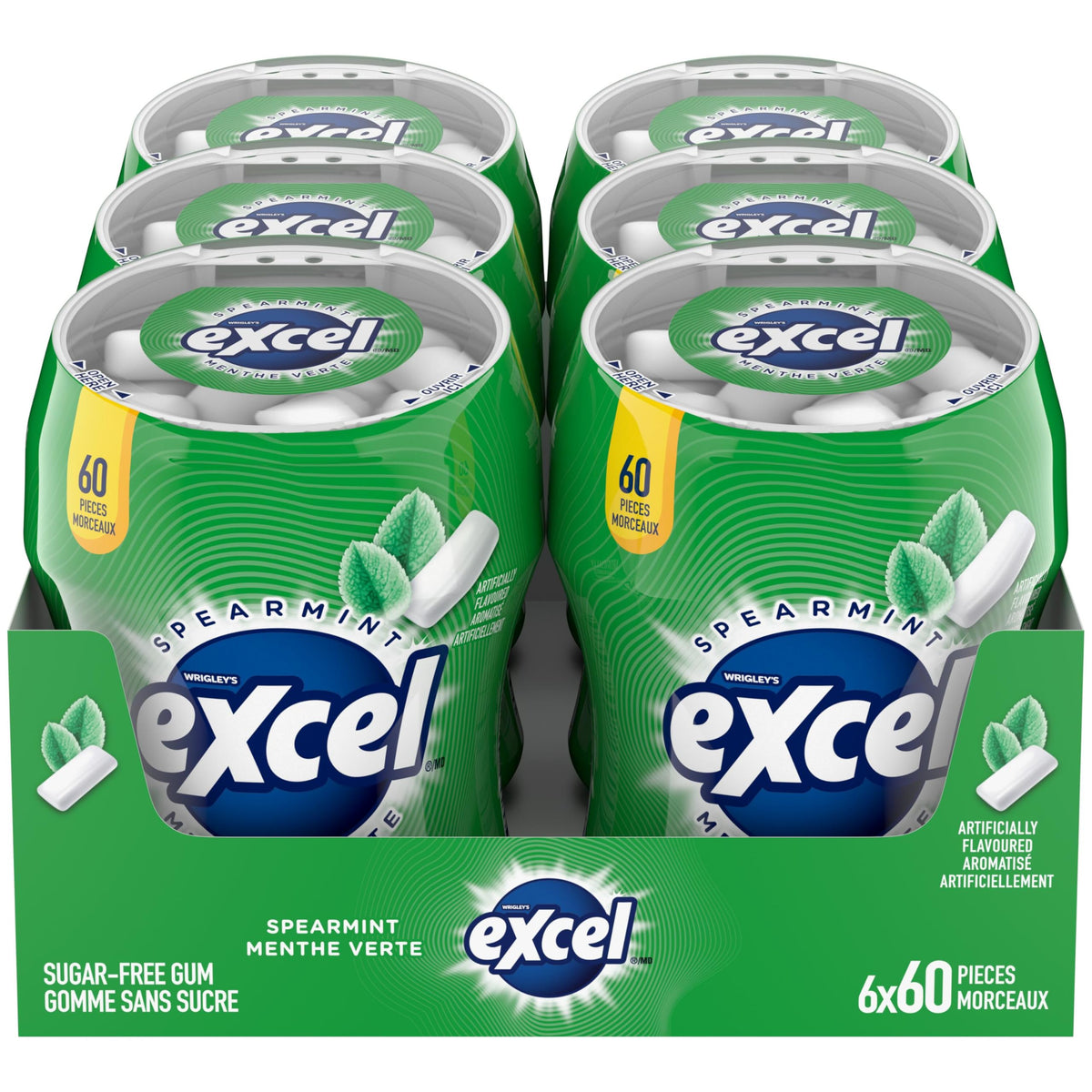 EXCEL Spearmint Sugar Free Chewing Gum, 60 Pieces, 6 Bottles